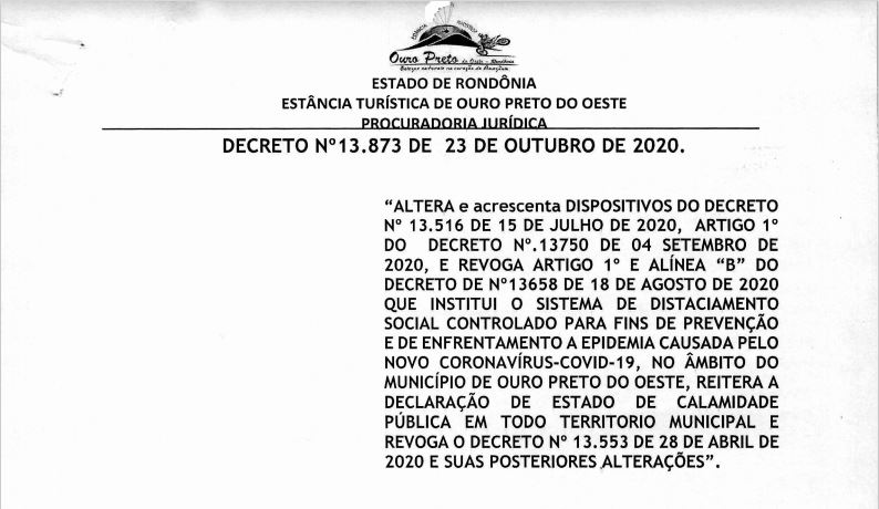 DECRETO Nº 13.873 DE 23 DE OUTUBRO DE 2020